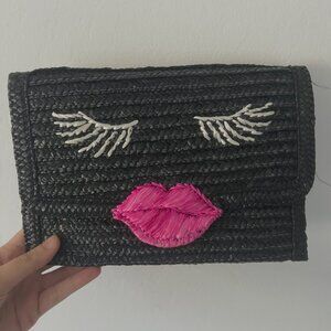 Felix Rey Black Raffia Face Clutch